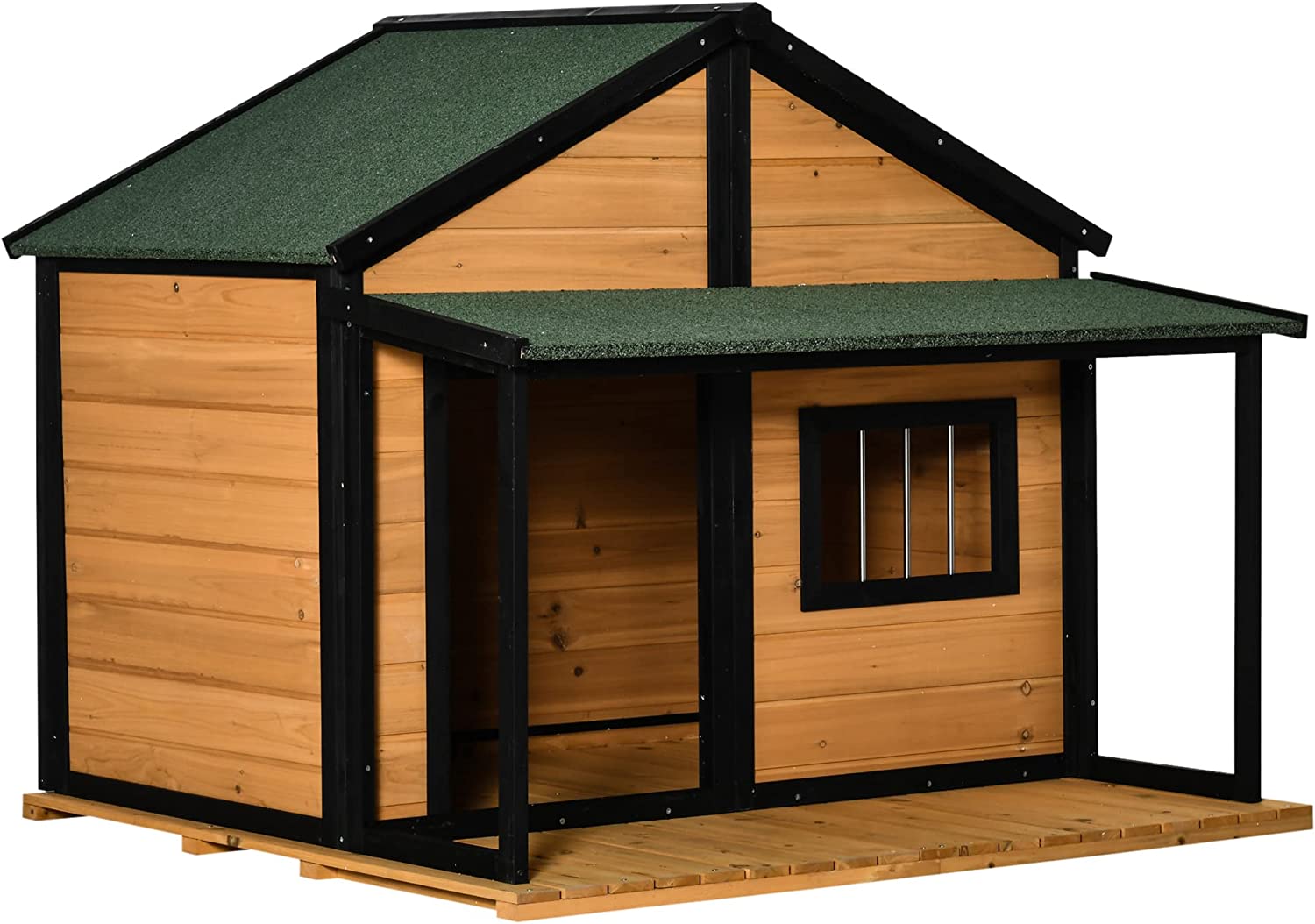 Large Dog House, Cabin Style with Asphalt Roof, Front Door, Side Window, Yellow The Pimp Your Pets Store